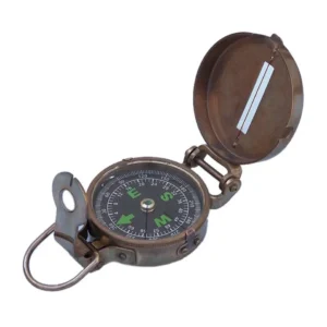 Vintage Brass Handheld Navigation Compass Lid And Ring