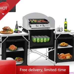 Camping Kitchen Table Outdoor Cooking Foldable with Windscreen