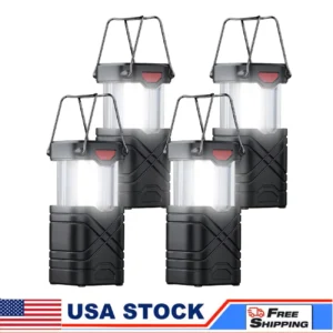 Solar Camping Lantern 4-Pack, Rechargeable LED with Flashlight, USB-C & Solar Powered,r Outdoor