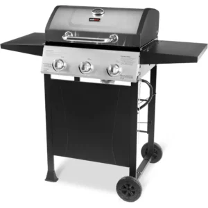 Portable 3-Burner Propane Gas Grill Side Shelves Barbecue and Camping