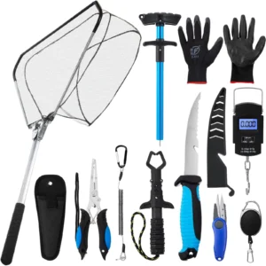 0 Pcs Fishing Tool Set  Pliers , Landing Net, Fillet Knife, Scale,,Gripper, Hook Remover, Braid Scissors, Fishing Gloves