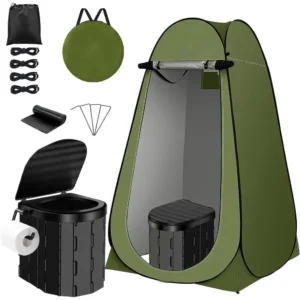 Compact Camping Toilet with Privacy Tent, Washable Outdoor Shower