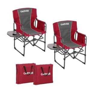 2 Pack Camping Directors Chair Folding  with Side Table & Storage Pocket