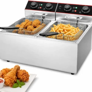 23 QT Electric Deep Fryer – Commercial Double Basket Fryer with Lid