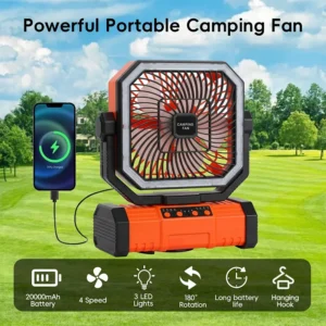 Camping Fan with LED Lantern, Rechargeable Battery  4 Speeds for Outdoor