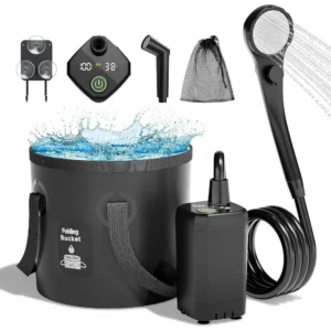 6000mAh Rechargeable Portable Camping Shower, 5 Gallon Collapsible Bucket, LED Display
