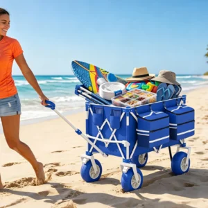 Heavy Duty Beach Wagon Cart 460LBS Folding Adjustable Handle For Sand Camping