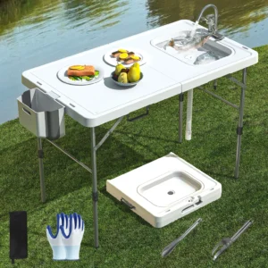 49.8"Folding Fish Cleaning Table with Sink, with Faucet, Sprayer, Gloves