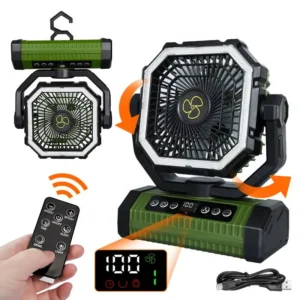 Battery Powered Fan Rechargeable Camping  LED Night Light Hanging Hook Remote Control
